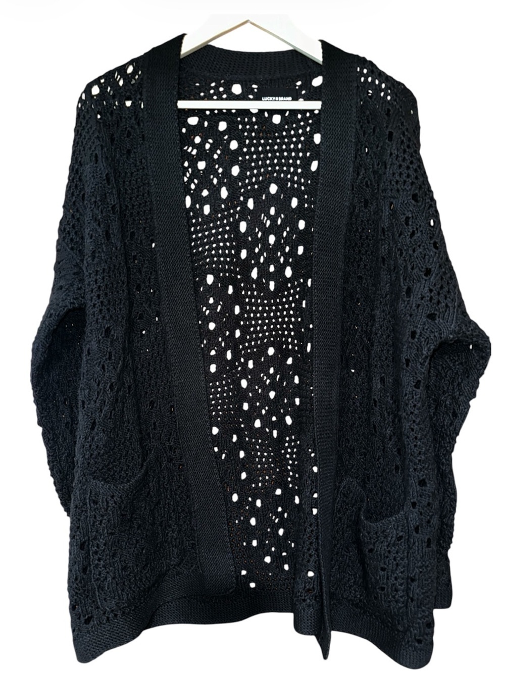 EUC Lucky Brand Charcoal Open-Knit Cardigan